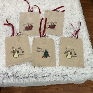 Collections Etc burlap holiday gift bags with 3 different patterns